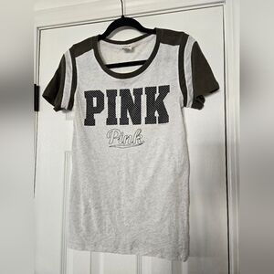 PINK Victoria's Secret Green and Gray Short Sleeve Tee